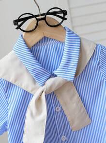 2件套幼儿男童夏季休闲条纹衬衫和短裤套装 - 彩色 - 查看 6