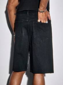 ROMWE MEN Street Life 男士宽松牛仔短裤，带水钻设计和口袋，