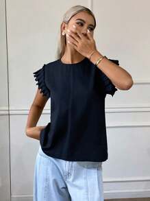 Livesso Nouvelle blouse décontractée à col rond sans manches pour femmes, idéale pour la rentrée scolaire, pour enseignante - Bleu marine - Voir 5