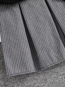 Tween 女童休闲基础款校园/通勤长袖羊毛罗纹 T 恤 + 条纹迷你裙 2 件套服装，秋冬秋季 - 黑色 - 查看 3