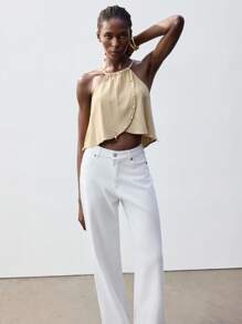 Maija Khaki,Summer,Casual,Vacation,Holiday 2025 Spring & Summer New Arrival Fashion Beaded Decor Women Tops,Boho Style Music Festival Beach Daily City - Camel - View 4