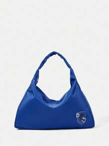 HARRY POTTER X SHEIN Women Casual College Style Animal Badge Embroidery Large Capacity Shoulder Bag - Blue - View 3