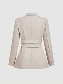 SHEIN MOD 秋冬女士时尚双腰带西装外套 - 杏色 - 查看 3
