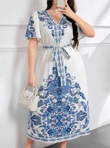 Modelyn Plus Size Elegant Floral Print Summer Dress