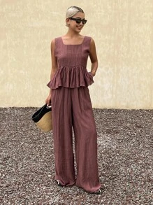 Livesso Damen Locker Lässig Weste und Hose 2-teiliges Set, Herbst