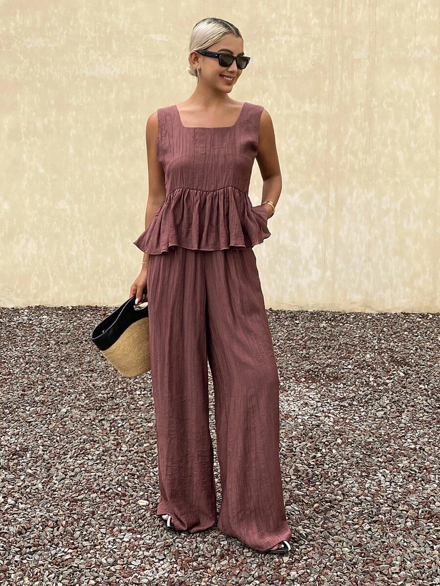 Livesso Damen Locker Lässig Weste und Hose 2-teiliges Set, Herbst