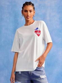 PEPSI X SHEIN 女款白色圆领短袖字母樱桃印花T恤 - 白色 - 查看 2