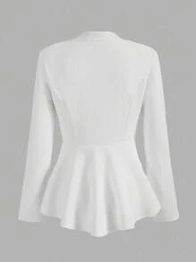 Ellevyn Waterfall Collar Ruffle Hem Blazer - White - View 3