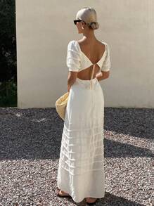 DAZY Women Summer Off Shoulder Puff Sleeve Dress Vacation Outfits Women Maxi Dress Cruise Outfit For Women Boho - White - View 4
