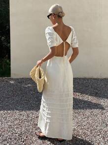 DAZY Women Summer Off Shoulder Puff Sleeve Dress Vacation Outfits Women Maxi Dress Cruise Outfit For Women Boho - White - View 5