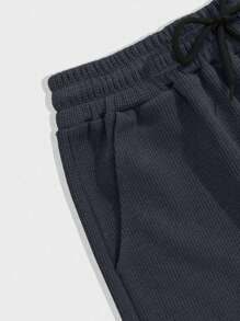 EURMUSE 100%Cotton Men Waffle Fabric Letter Printed Regular T-Shirt & Short Set - Beige - View 8