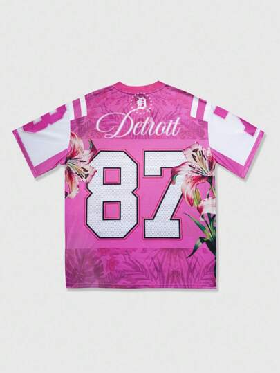 Street Life Men's Casual Flower & Number Print Short Sleeve T-Shirt, Summer