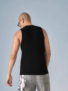 PLAYBOY X SUMWON Áo tank top gân sọc, áo lót không tay cơ bản, áo tập thể dục, áo tank top cơ bắp với logo thương hiệu, phong cách đường phố thường ngày mùa hè, dáng ôm sát. - màu đen - Xem 3