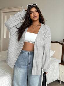 SHEIN EZwear 2 chiếc áo khoác chuyển tiếp thoải mái màu đen + xám cỡ lớn - Nhiều màu - Xem 3