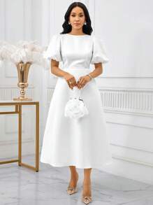 SHEIN Lady Váy tay bồng màu trơn thanh lịch cho nữ mùa xuân và mùa hè Váy dài tay chữ A thanh lịch tay giám mục màu trắng cho đám cưới ngày lễ tình nhân Váy dự tiệc cocktail cỡ lớn Váy dạ hội trang phục mùa thu Váy cho nữ Váy ngày lễ Váy trắng Váy nữ thần Hy Lạp Váy tốt nghiệp màu trắng - trắng - Xem 8