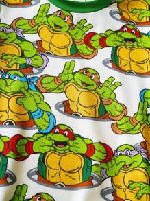 TEENAGE MUTANT NINJA TURTLES | SHEIN 男婴酷炫卡通海龟印花撞色袖口长袖连体裤 - 綠色 - 查看 4