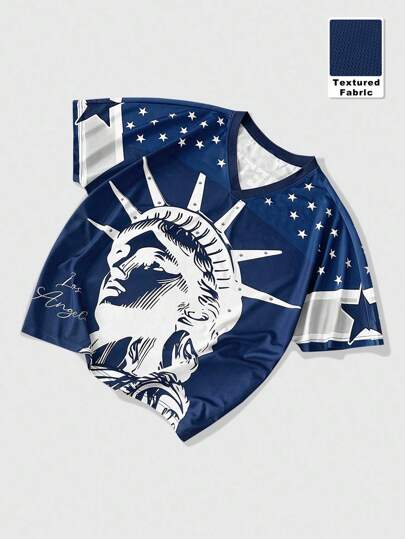 Prep Camiseta casual de cuello en V de manga corta con estampado de letras y números para hombre, de verano