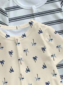 SHEIN Newborn Unisex Printed Romper Suitable For Summer - Multicolor - View 3