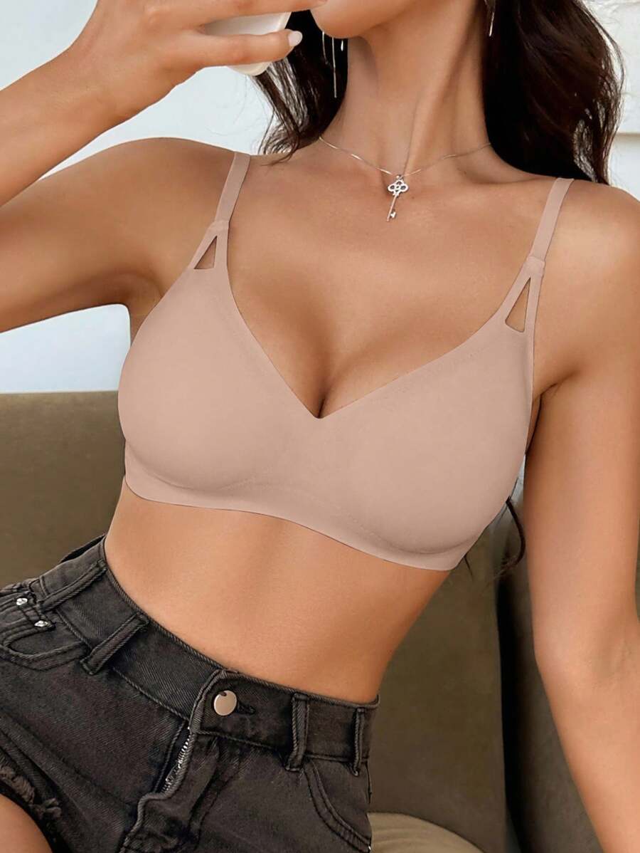 1pc Women's Solid Color Seamless Bra - Apricot - View 1