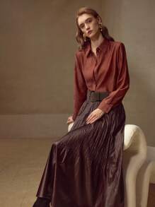 MOTF PREMIUM 弹力腰带修身百搭PU皮革短裙 - 酒紅色 - 查看 8