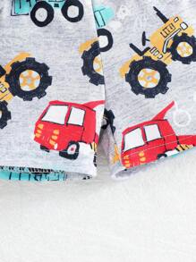 SHEIN Baby Boys' Cute Cartoon Car Print Bodysuit And Shorts Set, Spring/Summer Baby Boy Construction Vehicle Clothes Baby Car Clothes Baby Boy Summer Set Baby Boy Car Print Bodysuit - Multicolor - View 6