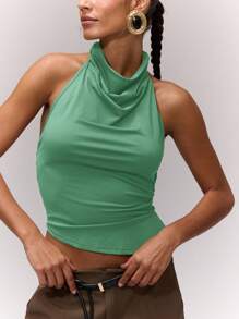 MUSERA Áo kiểu yếm cổ yếm bất đối xứng màu xanh lá cây, lãng mạn cho kỳ nghỉ xuân, lễ hội Ibiza, đi chơi, mùa xuân hè. - màu xanh lá - Xem 5