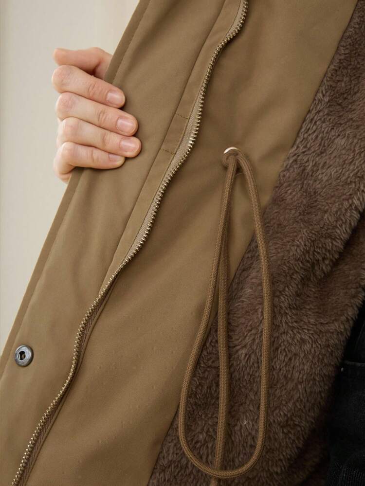 Women's Lightweight Outdoor Windbreaker Jacket, Thick Color Block Drawstring Waist Casual Street Style Stand Collar Cotton Coat, Autumn/Winter