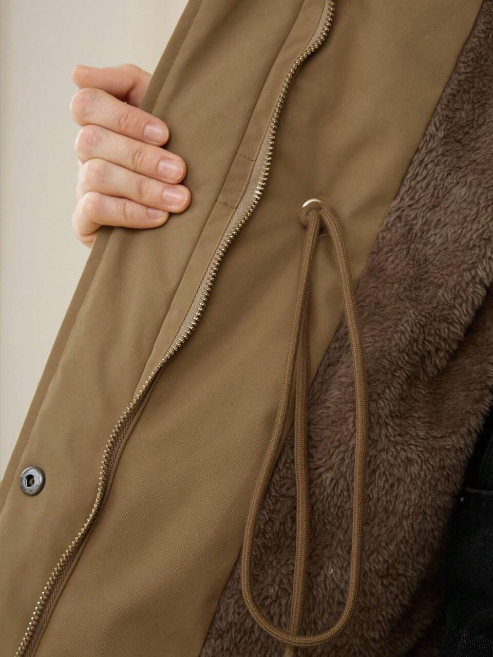 Women's Lightweight Outdoor Windbreaker Jacket, Thick Color Block Drawstring Waist Casual Street Style Stand Collar Cotton Coat, Autumn/Winter