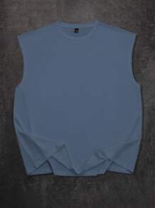 Manfinity Homme Áo ba lỗ rộng rãi thời trang mùa hè đa năng màu trơn cỡ lớn cho nam - Màu xanh bụi bặm - Xem 4