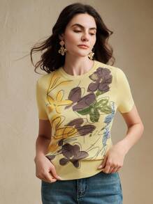 Anewsta Maglietta elegante da donna a maniche corte con stampa floreale, collezione primavera/estate