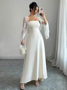 Rafferiza 2 件套：蕾丝刺绣连衣裙，带束腰和长袖连衣裙，优雅女士