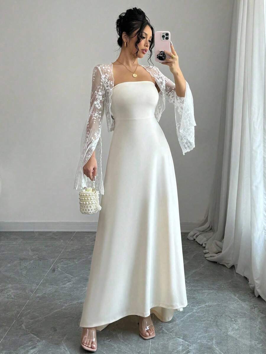 Rafferiza 2 件套：蕾丝刺绣连衣裙，带束腰和长袖连衣裙，优雅女士