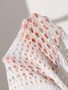 Teen Girl Casual Versatile Solid Color Hollow Knitted Sweater White Cropped Sweater Cropped Sweater White Sweater Knit Top Long Sleeve Crop Top Casual Short Knit Sweater For Teens With Round Neck And Three Quarter Length SleevesEveryday White Semi-Sheer Cropped Pullover For Teen Girls With Tight Hem Detail White Knit Pullover For Teen Girls With Drop Shoulder Sleeves And Semi-Sheer Design Teen Girls Short Knit Pullover With Round Neck And Tight Hem For Everyday Wear Open Knit Sweater White Knit Fall Winter - White - View 7