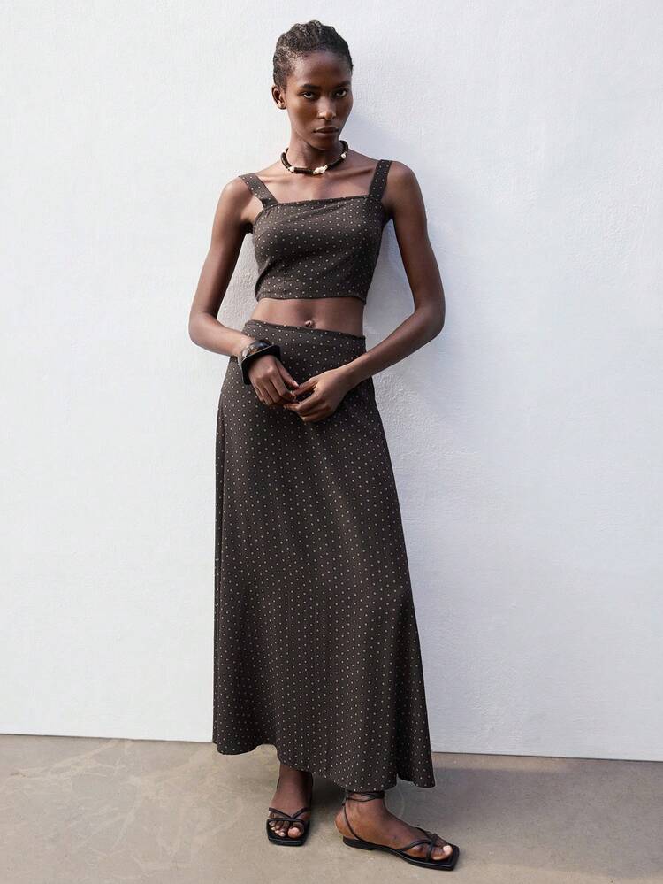 SHEIN Maija Women's Summer Casual Polka Dot Print Cami & Skirt 2 Pieces Set