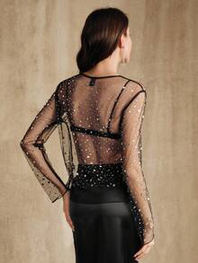 Anewsta Top noir transparent et sexy pour concert, convient pour les tenues d'Halloween