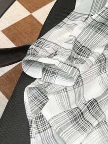 INAWLY Áo sơ mi kẻ caro dáng rộng, in họa tiết, dáng rộng, dáng đại học, dáng rộng, vai trễ, viền cong, size lớn dành cho nữ - Đen và trắng - Xem 6