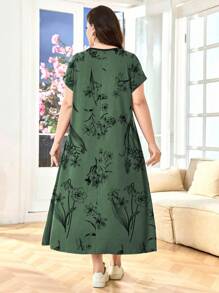SHEIN Lacomfia Plus Size Summer Casual Floral Print Dress - Green - View 2
