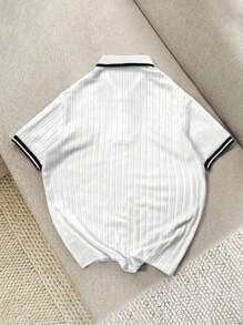 Claim Dot 男士休闲罗纹饰边短袖 Polo 衫，适合夏季/日常穿着，男士针织 Polo 衫，男士针织 Polo 衫，男士罗纹 Polo 衫，修身针织 Polo 衫，男士白色罗纹 Polo 衫，送给男朋友的绝佳礼物，开学季男士罗纹针织 Polo 衫，男士短袖针织 Polo 衫 - 白色 - 查看 2