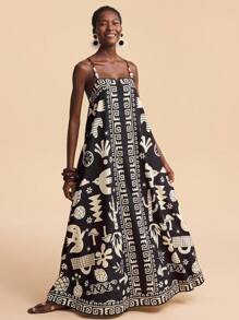 Travachic Elegant Black Spaghetti Strap Maxi Dress With Stylish Textured Details And Regular Fit African Dress Geometric Print Dress African Print Dress Black And White Dress Beaded Strap Dress, Bohemian Outfits, Ibiza Outfits, Western Style - Black - View 2