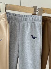 SHEIN Baby Boy Dinosaur Embroidery Elastic Waist Jogger Pants - Multicolor - View 2