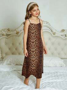 Hapijoa Tween Girls Leopard Print Camisole Nightgown Loungewear, Summer - Brown - View 1