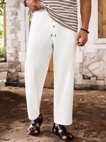 ResortEase Pantaloni casual comodi e rilassati da uomo taglie forti, di colore unito, adatti per l'estate e l'autunno - Bianco - Visualizzare 1