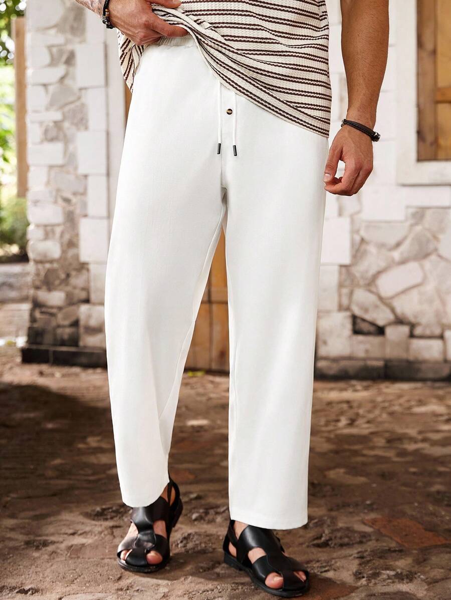 ResortEase Pantaloni casual comodi e rilassati da uomo taglie forti, di colore unito, adatti per l'estate e l'autunno - Bianco - Visualizzare 1