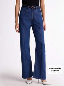 Daynim Seam Front Flare Leg Jeans With Belt - Dark Wash - View 1