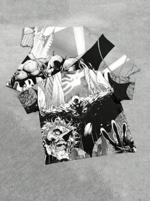 BATMAN X SHEIN Men's Cartoon Figure Graphic Round Neck Short Sleeve T-Shirt - White - View 5