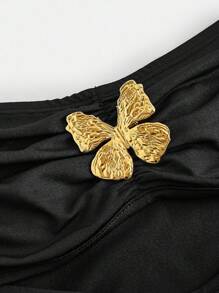 SHEIN MOD Robe longue pour femmes avec nœud au cou et décoration papillon en métal