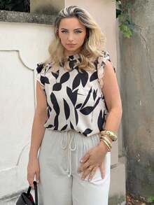 Jeta Ari Women's Elegant Floral Print Cap Sleeve Blouse For Daily & Vacation Wear, Summer,Sleeveless Tops