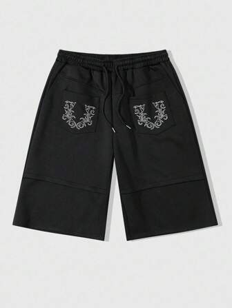 Street Life Men's Embroidered Pattern Loose 3/4 Length Sweatpants