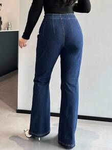 Dazy Plus 深洗蓝色弹力修身喇叭裤牛仔裤，适合全年穿着 - 深色水洗藍 - 查看 2