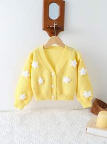SHEIN Playful Pals Jeune fille à la mode décontractée mignon doux Cardigan pull 3D étoile